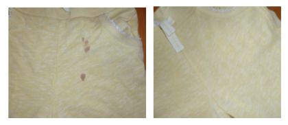 Tepláky od krve před a po vyprání na 40 stupňů za použití odstraňovače skvrn